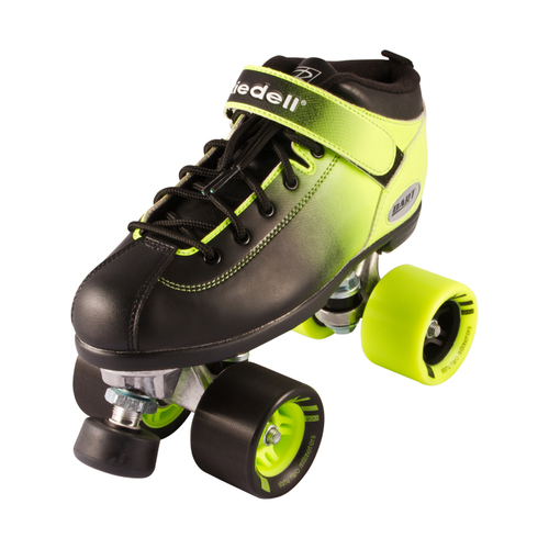 Riedell Dart Ombré Roller Skate - Green/Black - The boot features a unique fade pattern. It comes with a die-cast aluminum plate and color matching wheels.