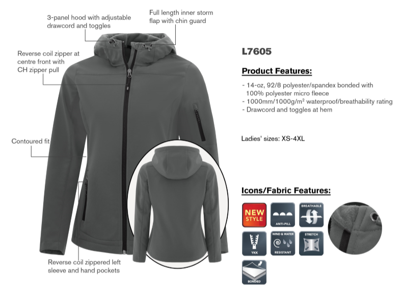 Coal Harbour Hooded softshell Ladies Jacket product features