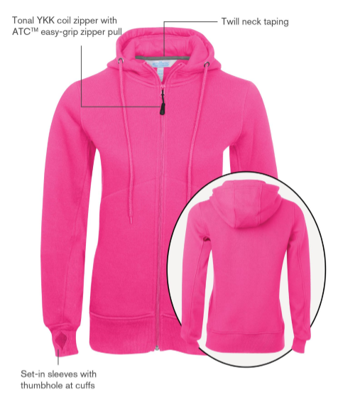 Atc Pro fleece full-zip hooded ladies Raspberry sweatshirt