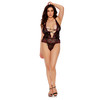 Plunging Strappy Teddy Plus Size, a black & red lace brocade one-piece teddy from Barely Bare by Evolved Novelties