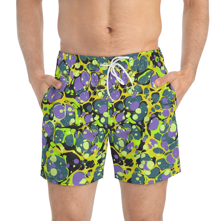 Marbled Swim Trunks - Citrine, Violet & Black