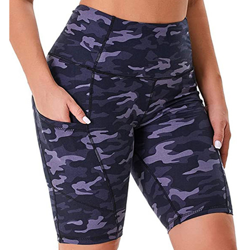 Leggings Shorts with Pockets - Gray Camo