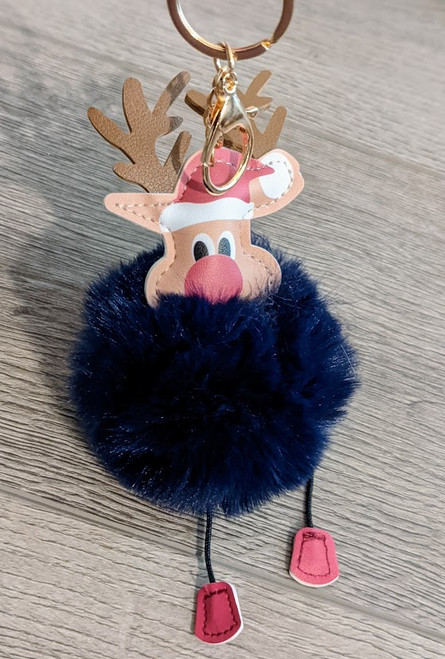 Pom Reindeer Key Chains- Dark Blue