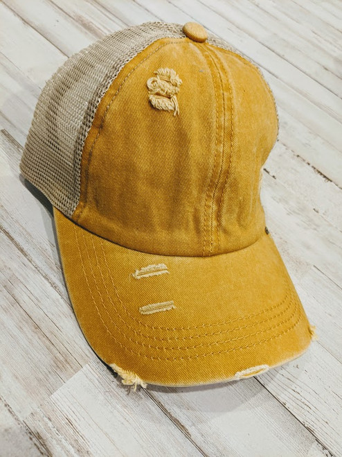 Mustard Yellow Criss Cross Ponytail Hats