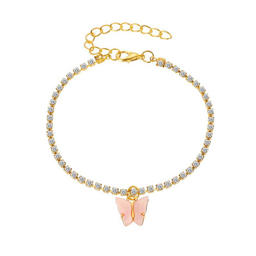 Rhinestone Butterfly Gold Ankle Bracelet