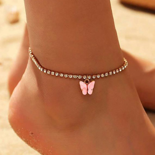 Rhinestone Butterfly Gold Ankle Bracelet