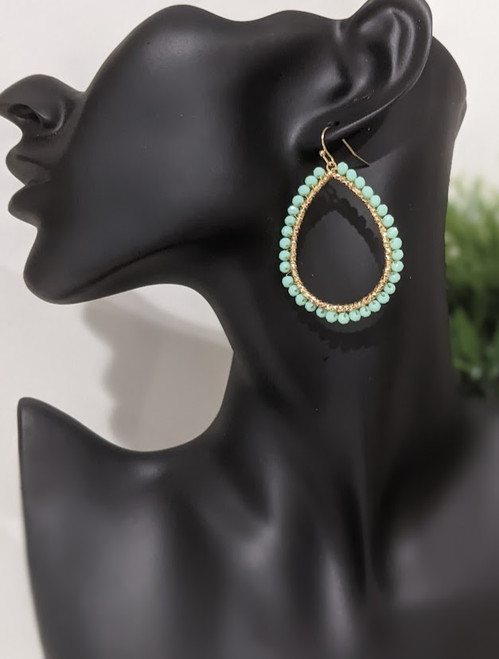 Gold & Mint Beads Tear Drop Earrings