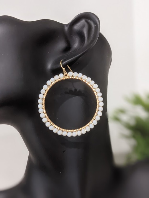 Gold & White Beaded Circle Earring