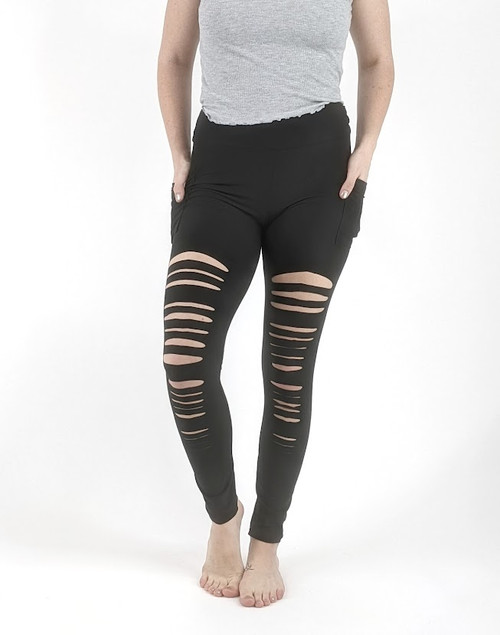 Laser Cut at Mid Thigh Pocket Leggings , BouJeelegs