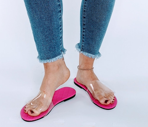Cloud Pink flip flops with clear jelly top, sandals