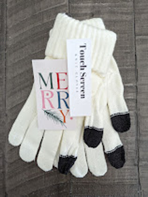 White Knit Touch Screen Gloves