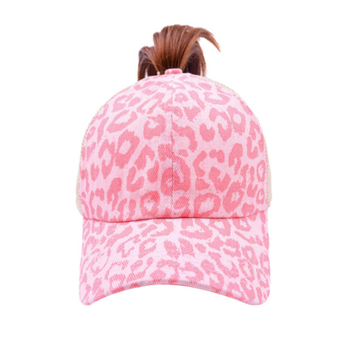 New Leopard Criss Cross Ponytail  Hats - Pink