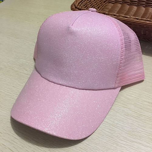 Sparkly "D" Back Truckers Hat - Light Pink