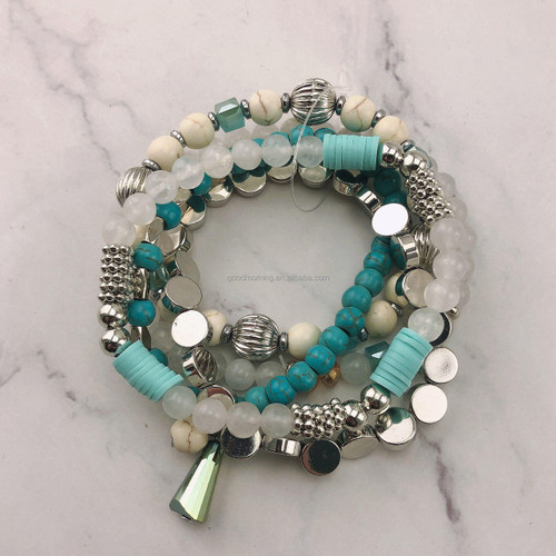 6 Layer Stacked Crystal Stone Beaded Bracelet-Teal