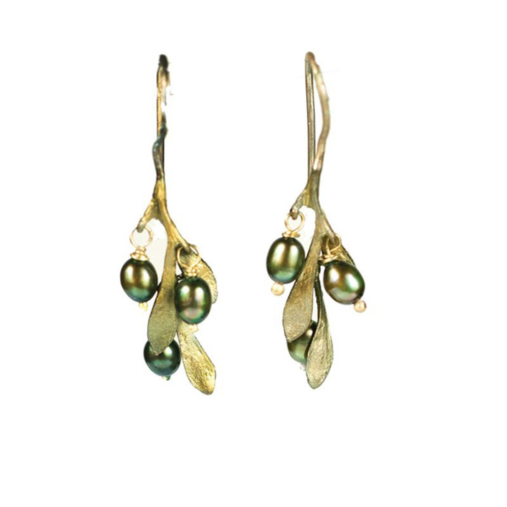 Olive Fishhook "Drop" Earrings with Pearl