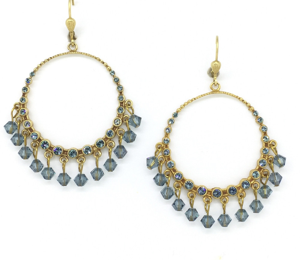 Gold Circle Earring  w/ Indian Sapphire Swarovski Crystal Beads