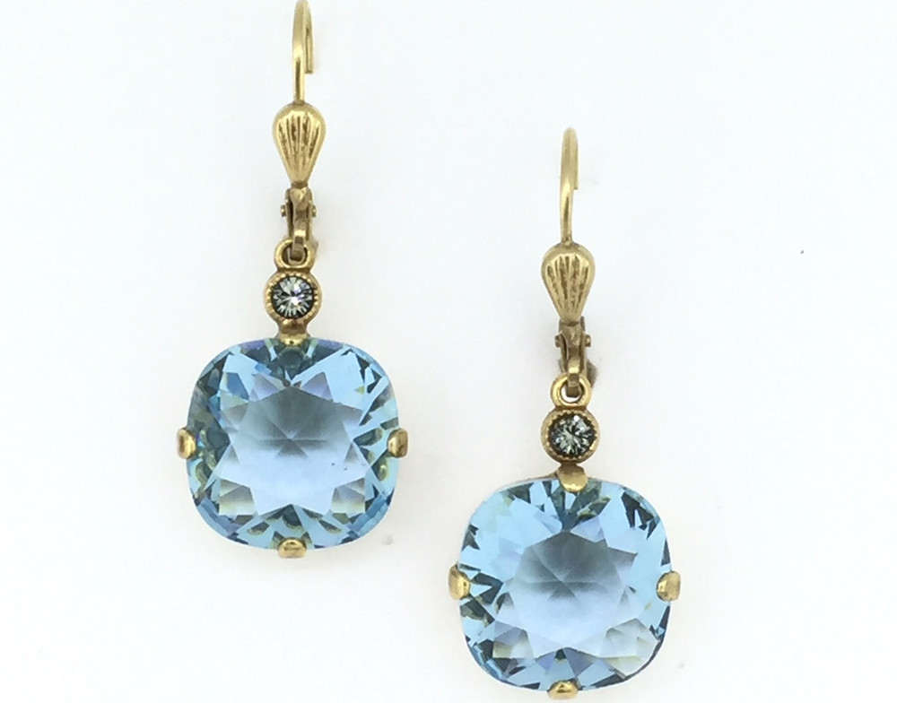 Gold Square Ice Swarovski Crystal Earrings