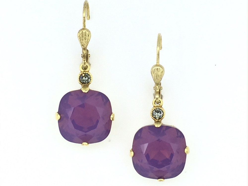 Gold Square Lavender Swarovski Crystal Earrings