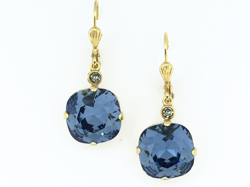 Gold Square Swarovski Midnight Crystal Earrings