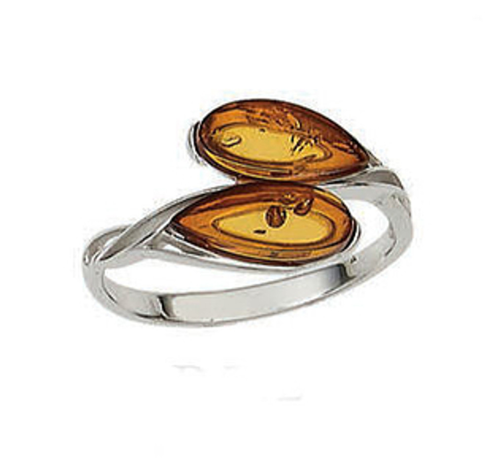 Sterling Silver Teardrop Ring in Cognac Amber - Size 7 Only