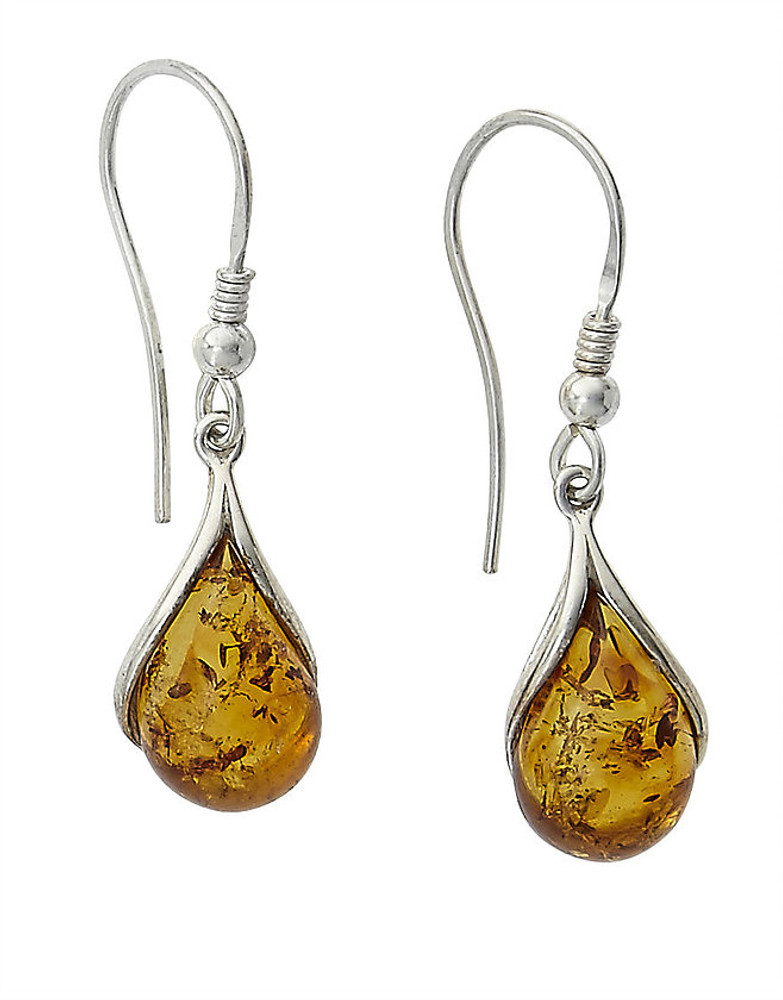 Sterling Silver Teardrop Earrings in Cognac Amber