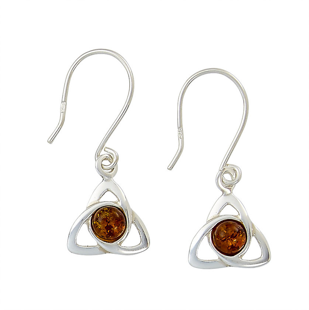 Celtic Trinity Earrings in Honey Amber