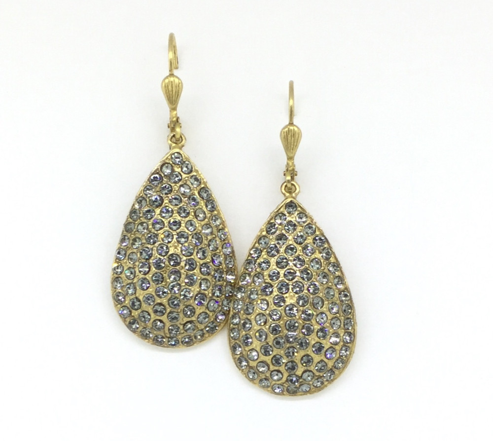 Gold Teardrop Black Diamond Swarovski Crystal Earrings