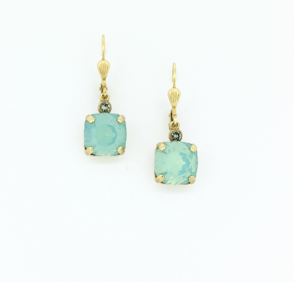 Gold Square Pacific Opal Swarovski Crystal Earrings