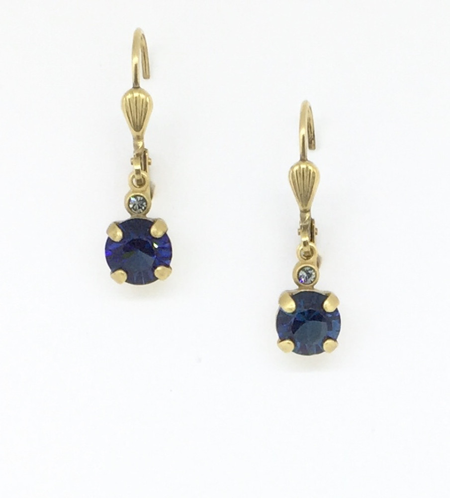 Gold Small Round Montana Swarovski Crystal Earrings