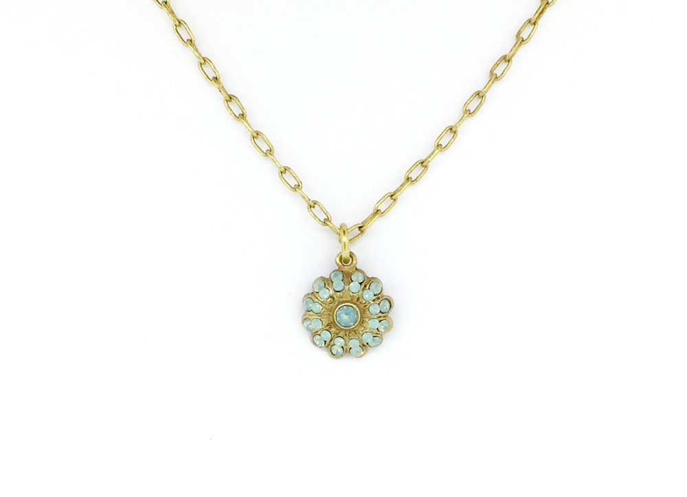 Gold Small Flower Pacific Opal Swarovski Crystal Necklace﻿