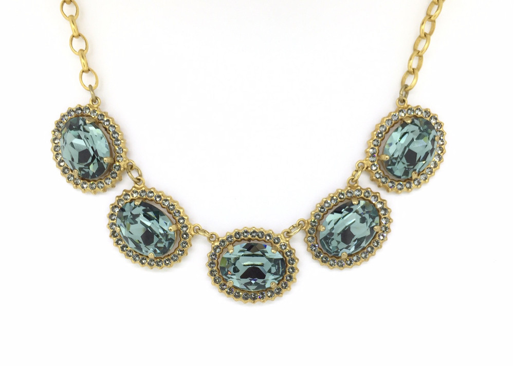 Gold Indian Sapphire Swarovski Crystal Queens Jewels Necklace