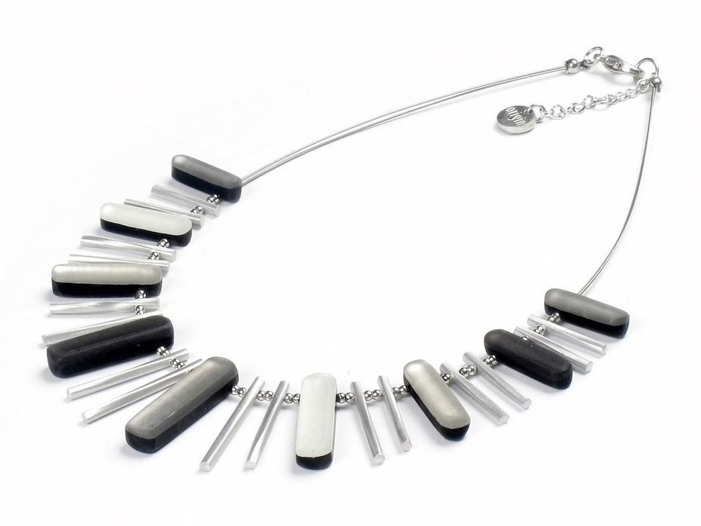 Steel Silver Combo Sticks Necklace w/Shell