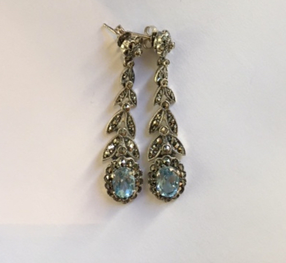 Blue Topaz Marcasite Post Earrings