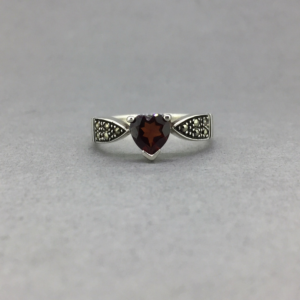 Marcasite w/ Heart Garnet Ring