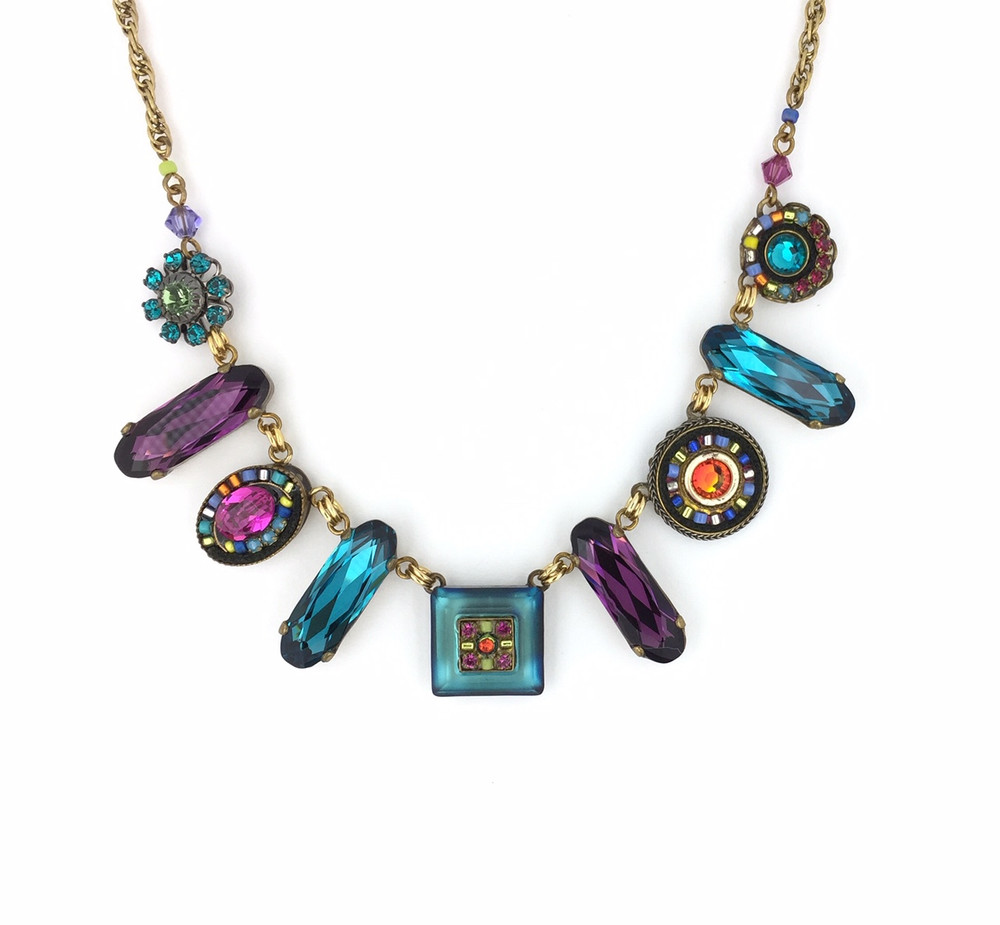 "La Dolce Vita" Oblong Necklace, Multicolor,Swarovski Crystal, Antique Gold