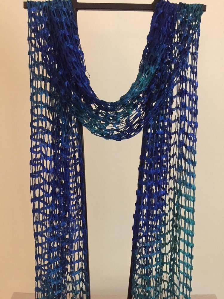 Open Weave Silk Scarf, Sapphire Splendor