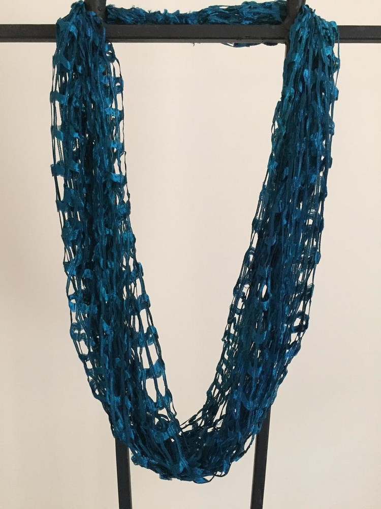 Open WeaveScarf  Necklace, Indi Blue