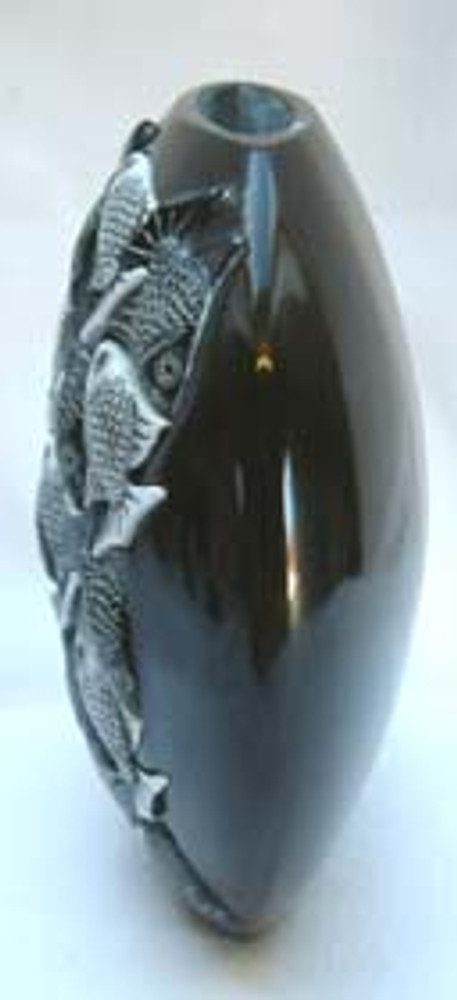 Fish Marble Vase, Ebony, A/C - Symetree Series