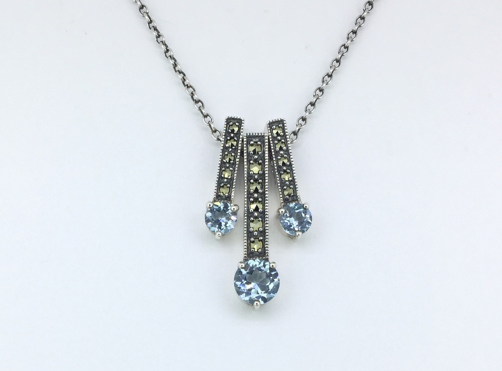 Triple Round Blue Topaz/Marcasite Necklace