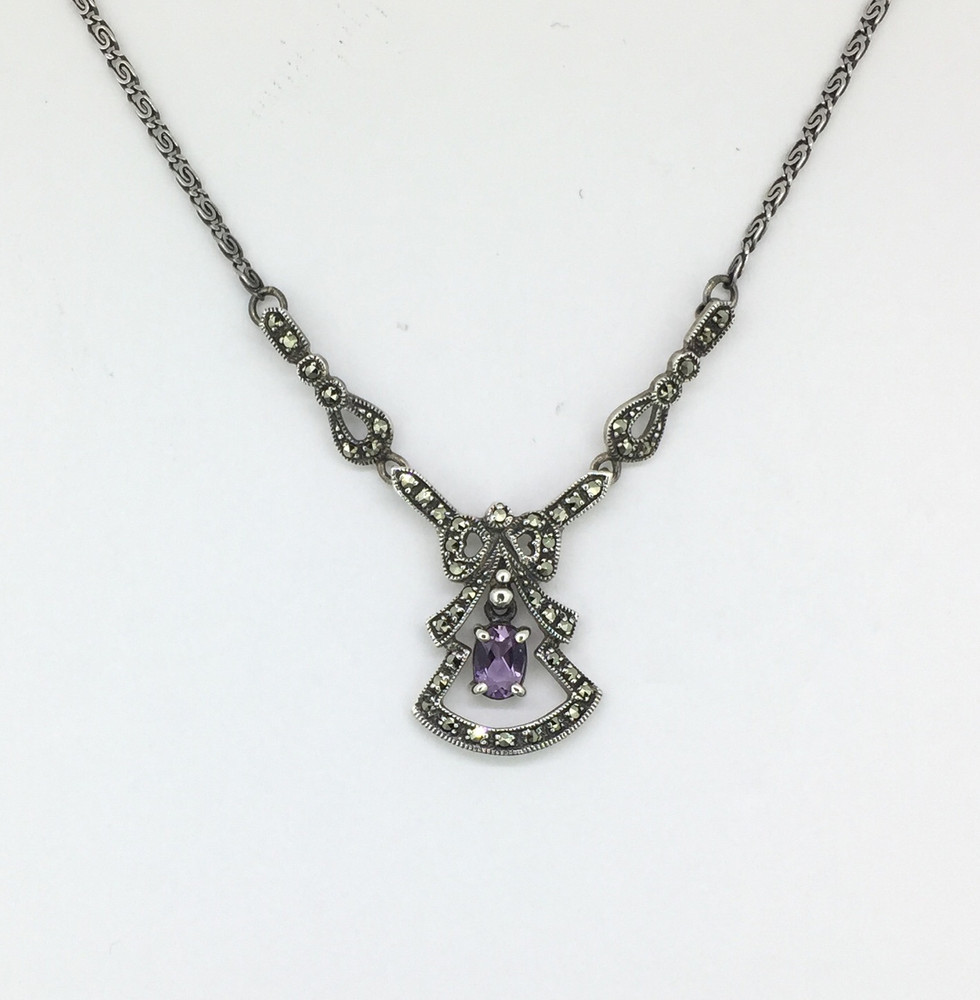 Marcasite Amethyst Ribbon Necklace