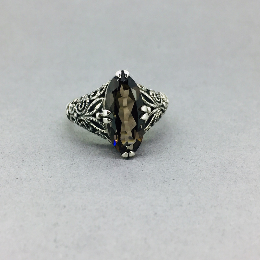 Marcasite w/ Oval Faceted Smokey Quartz Ring