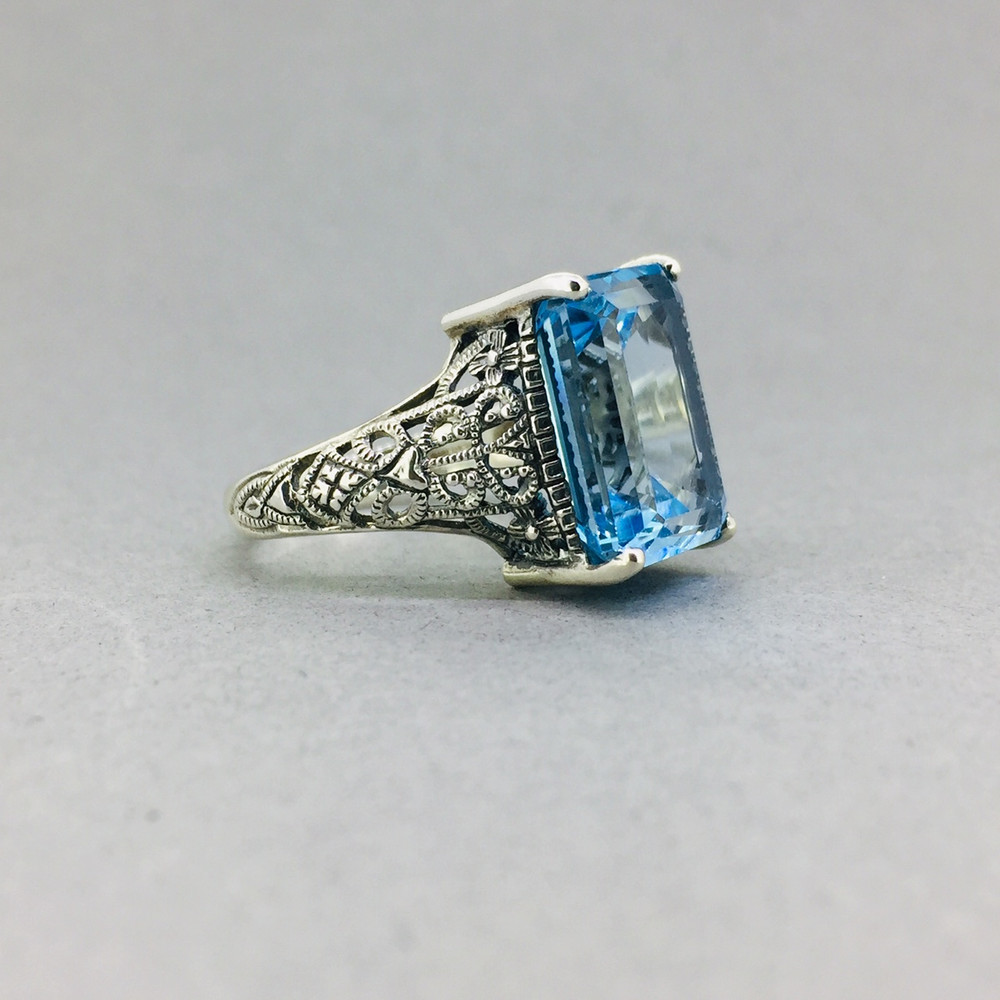 Marcasite w/ Emerald Cut Blue Topaz Ring