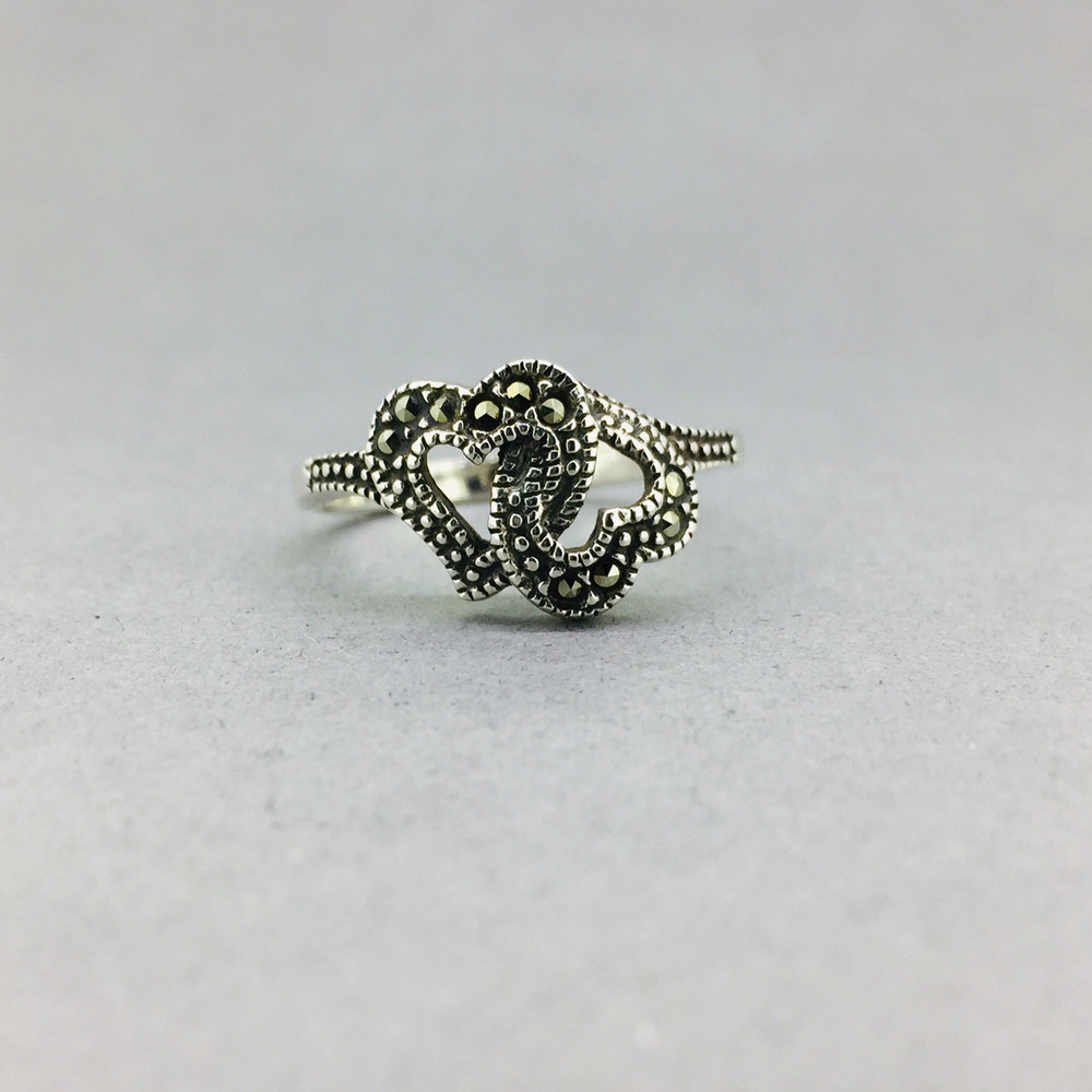 Marcasite w/ Double Heart Ring, Size 7