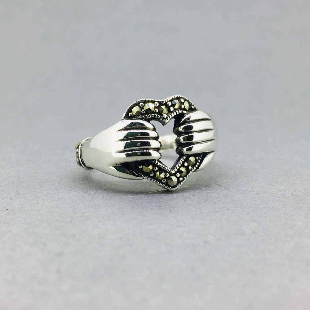 Marcasite w/ Claddaugh Open Heart Ring