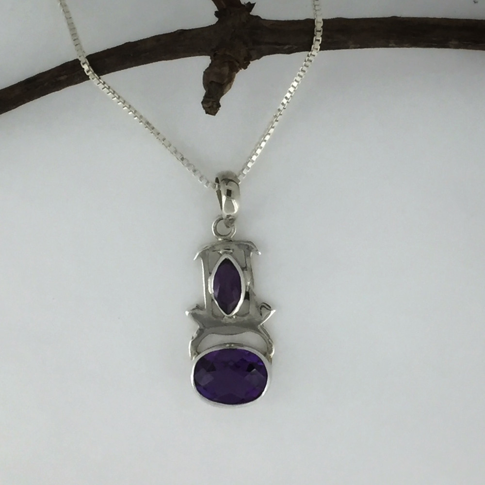 Double Stone Amethyst Sterling Silver Necklace