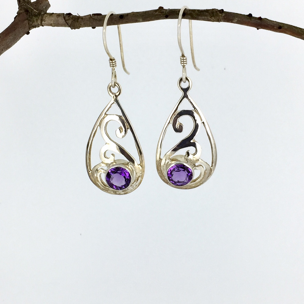 Sterling Silver Teardrop Amethyst Dangle Earrings