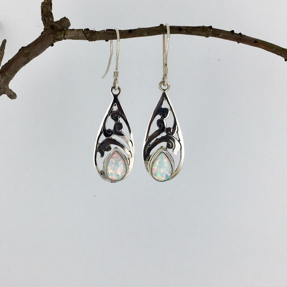 White Opal Sterling Silver Teardrop Earrings