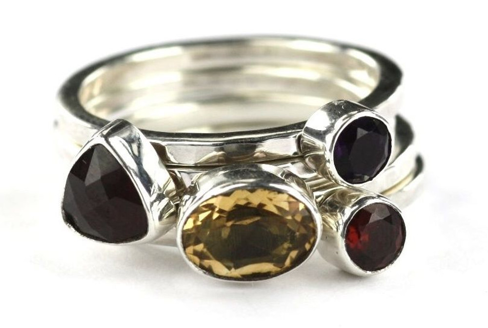 Padma Mixed Stone Stack Ring - Set of 4, Size 7.5 Only