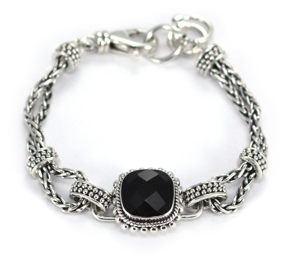 Padma Faceted Single Black Onyx Station Bracelet