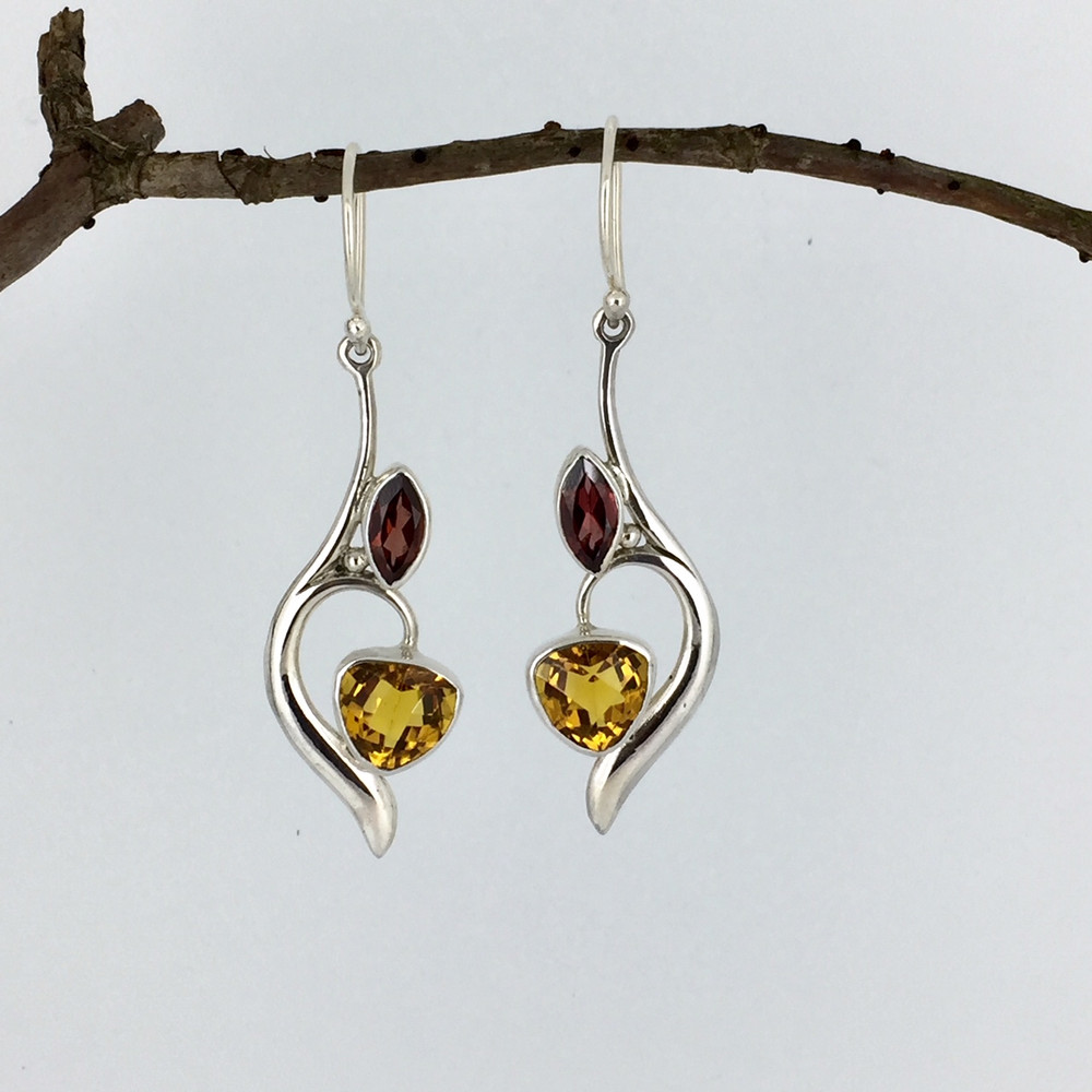 Sterling Silver Garnet and Citrine Earrings